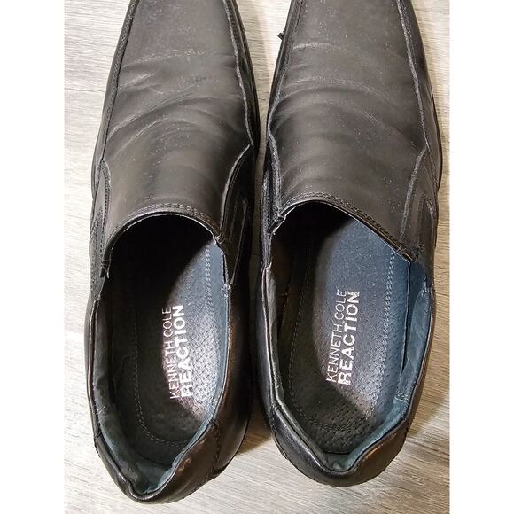Kenneth Cole Reaction Punchual Slip On Loafer Black Leather Shoes Men Size 9